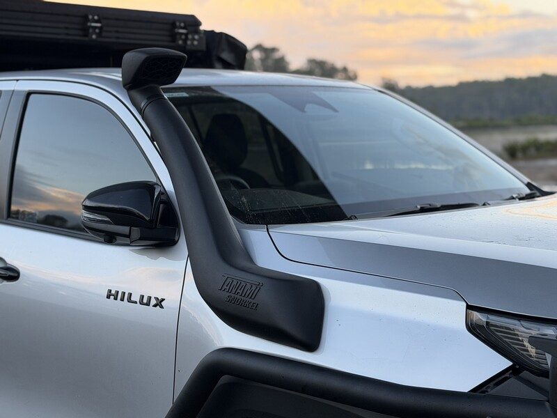Close-up of a snorkel fitted to a Toyota HiLux N90